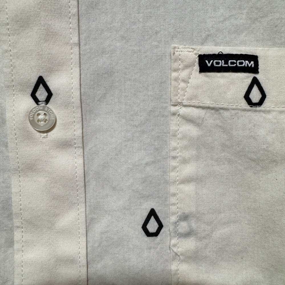 Volcom Shirt Mens Small Button Up Off-White Woven‎ Stone - Picture 4 of 11